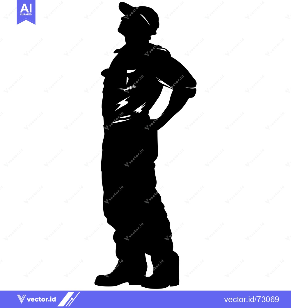 Premium Vector dari Silhouette of a man in a cap standing with hands on his hips, looking