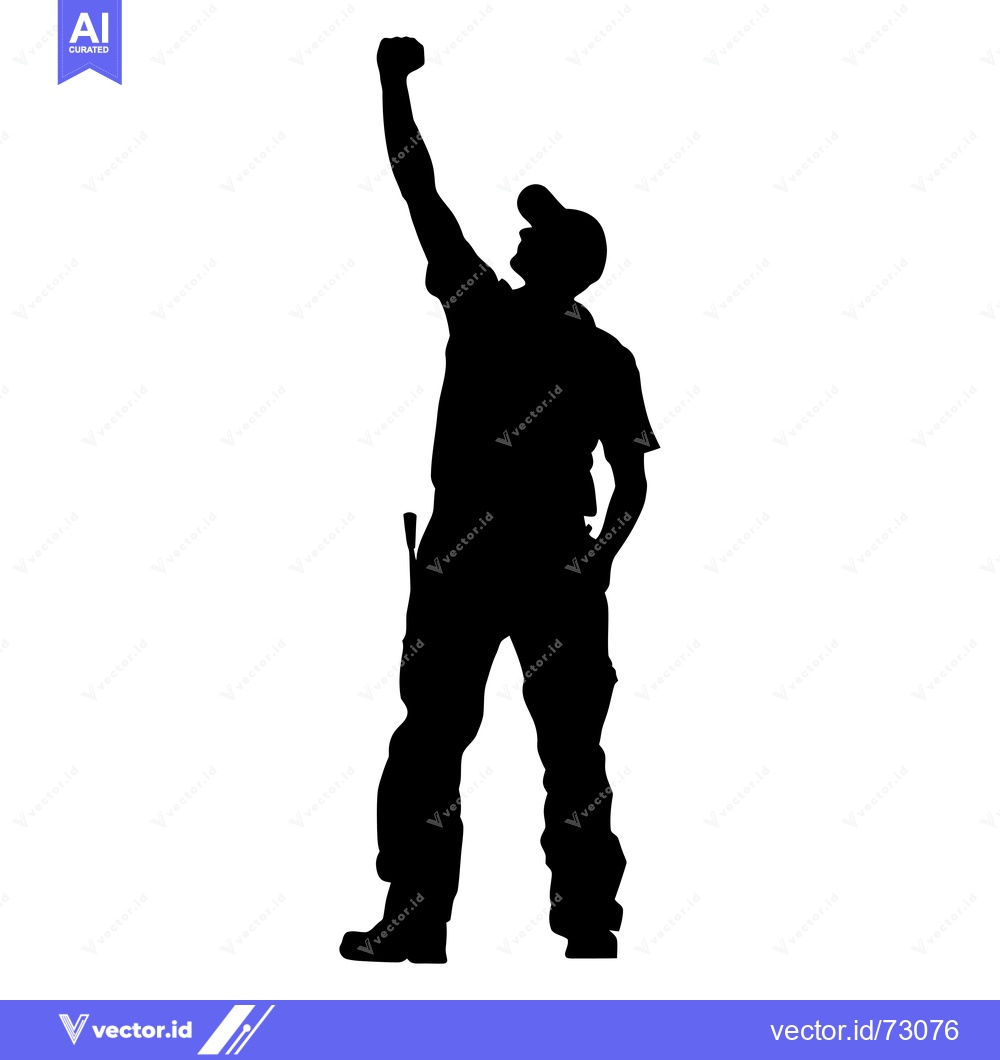 Premium Vector dari Silhouette of a Man in a Cap Raising His Fist