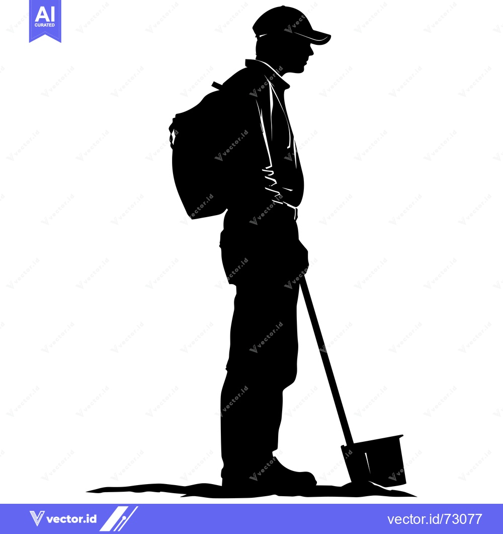 Premium Vector of Silhouette of a man with a backpack and shovel