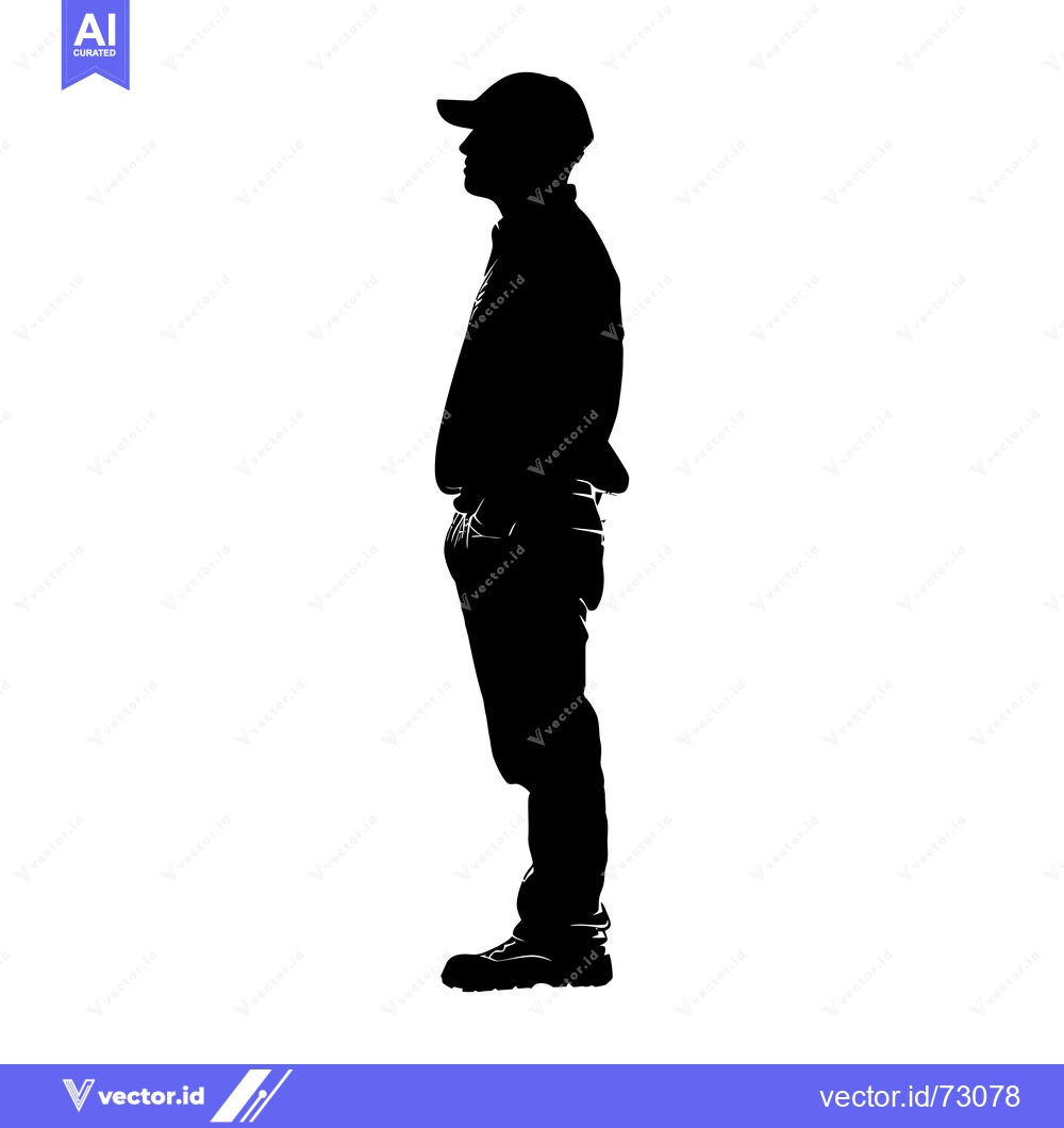 Premium Vector dari Silhouette of a man wearing a cap, standing with hands in pockets.