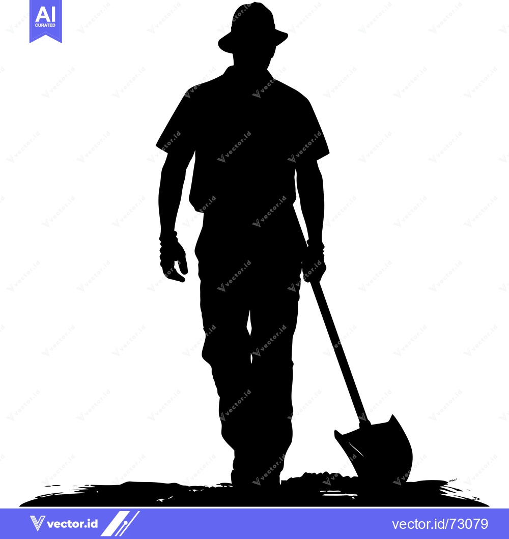 Premium Vector dari Silhouette of a Man in a Hat Walking with a Shovel