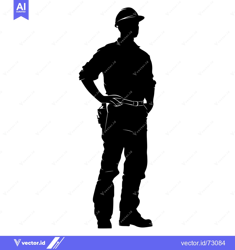 Premium Vector dari Silhouette of a Construction Worker with Hands on Hips