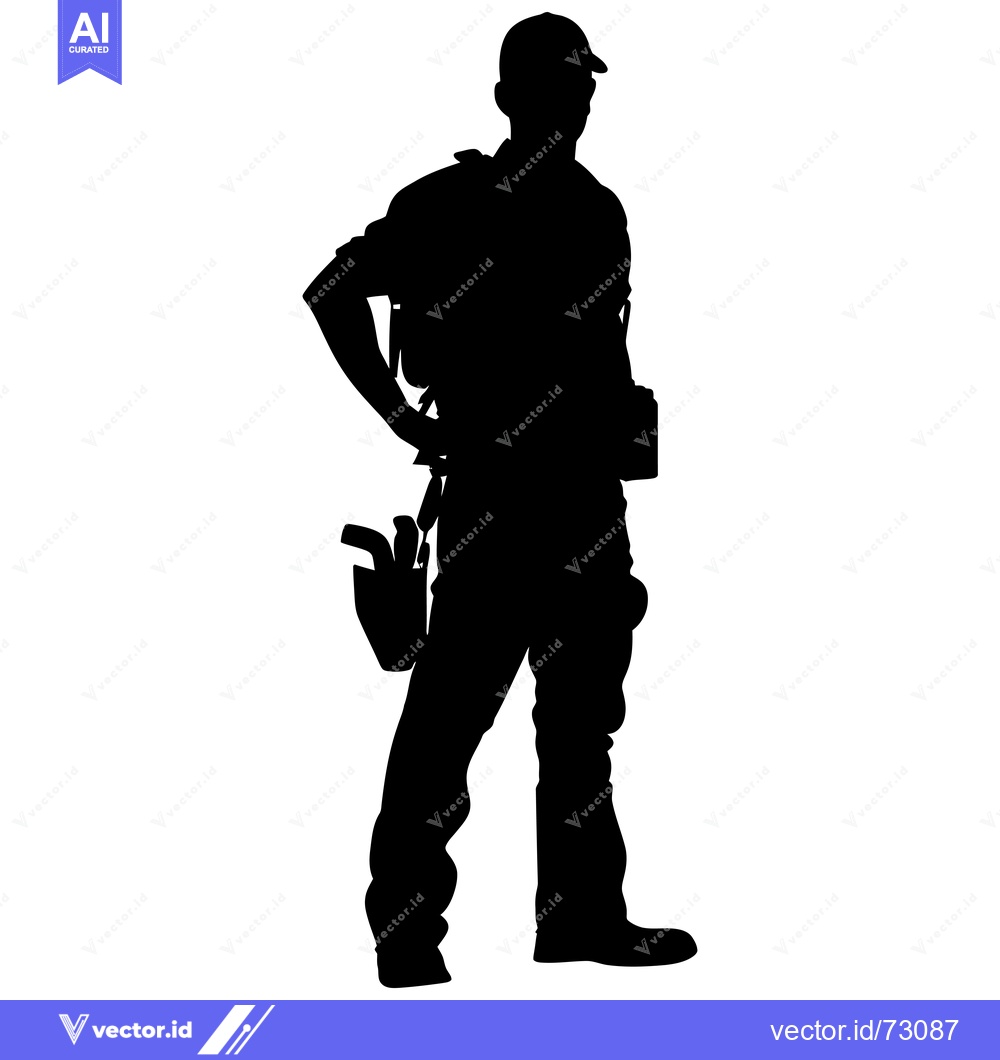 Premium Vector of Silhouette of a Man Wearing a Backpack, Tool Belt, and Hat