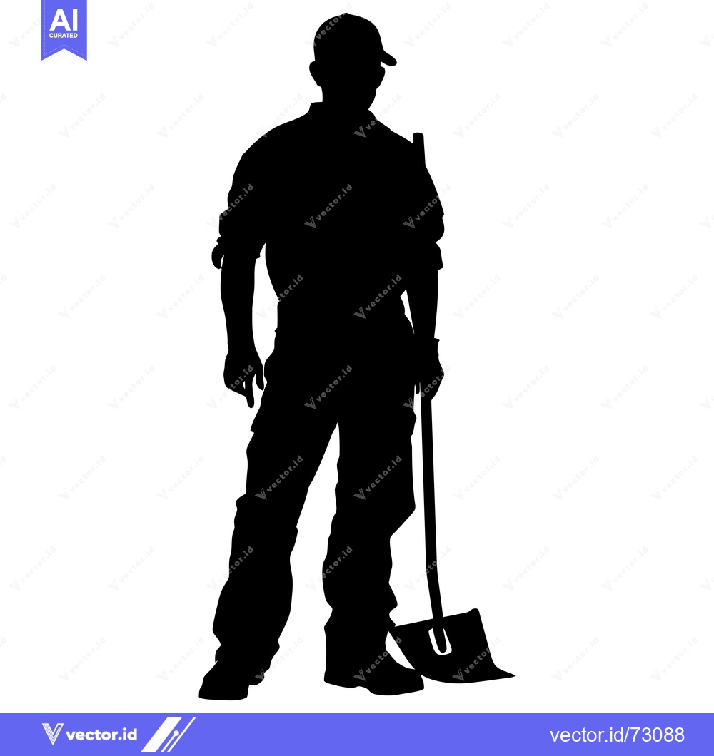 Premium Vector dari Silhouette of a Man Holding a Shovel