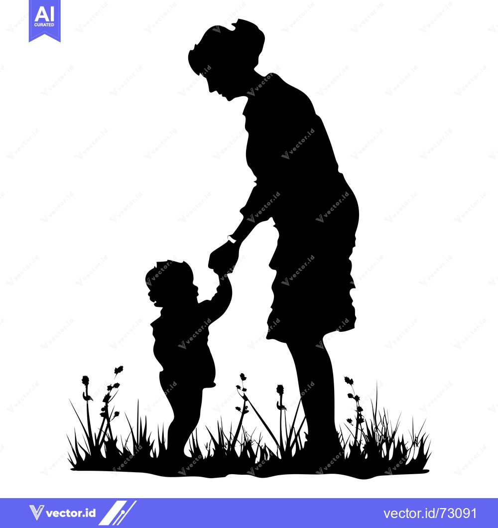 Premium Vector of Silhouette of a Mother and Her Child Taking Their First Steps