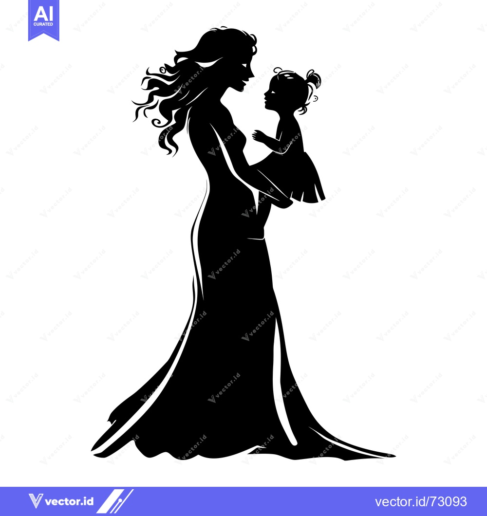 Premium Vector dari Silhouette of a Mother Holding Her Daughter