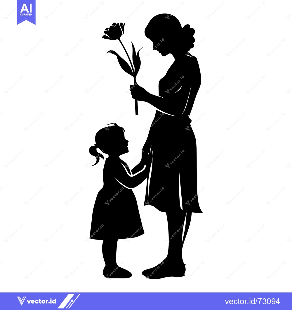 Premium Vector dari Silhouette of a mother and daughter with a flower