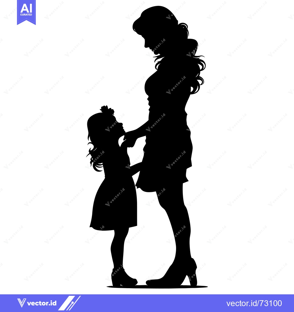 Premium Vector dari Silhouette of a mother and daughter standing side by side.
