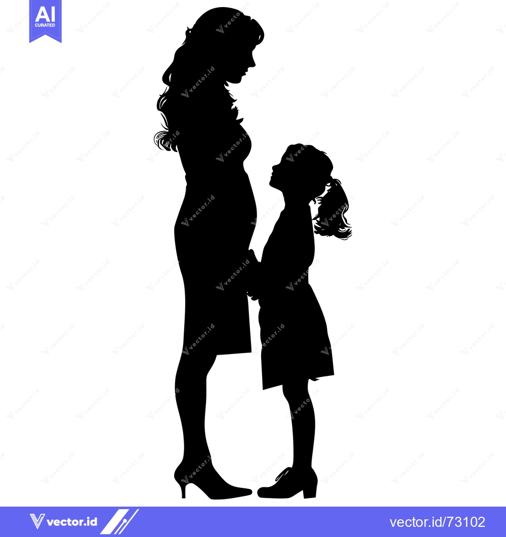 Premium Vector of Silhouette of a mother and her young daughter holding hands.