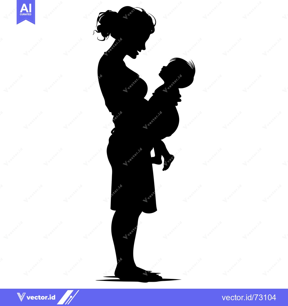 Premium Vector dari Silhouette of a Woman Holding a Baby