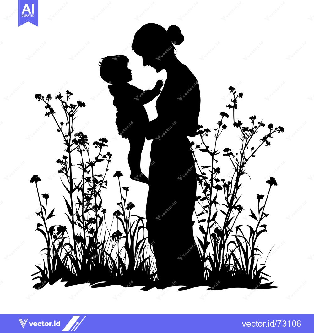 Premium Vector dari Silhouette of a mother holding her child amidst tall grass