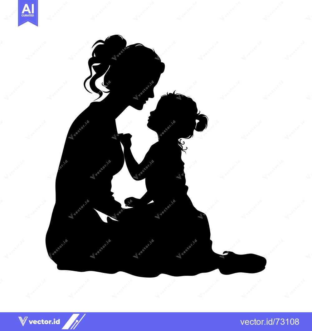 Premium Vector dari Silhouette of a Mother and Daughter Looking at Each Other