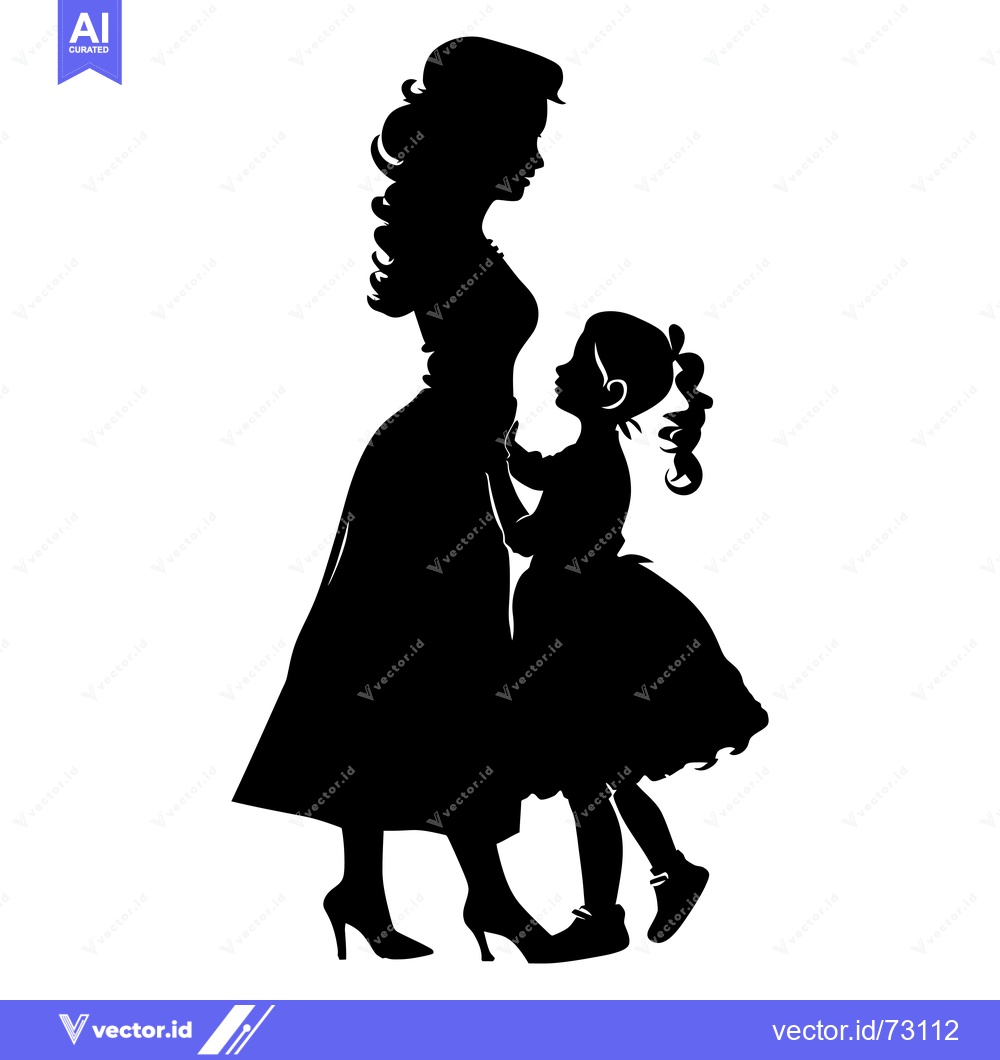 Premium Vector dari Silhouette of a mother and her young daughter standing side by side