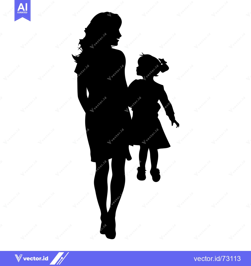 Premium Vector dari Silhouette of a mother and her young daughter
