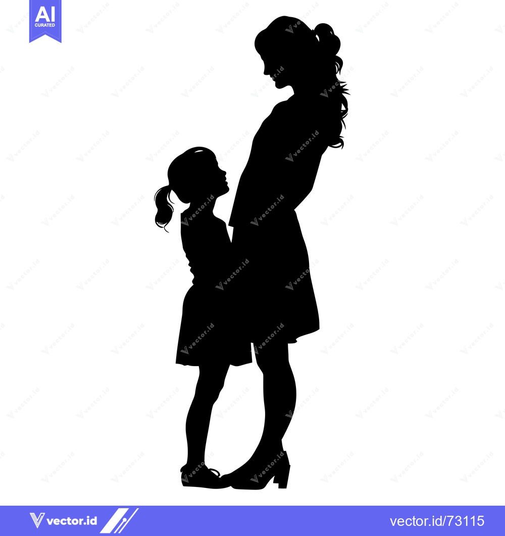 Premium Vector dari Silhouette of a Mother and Daughter Standing Together