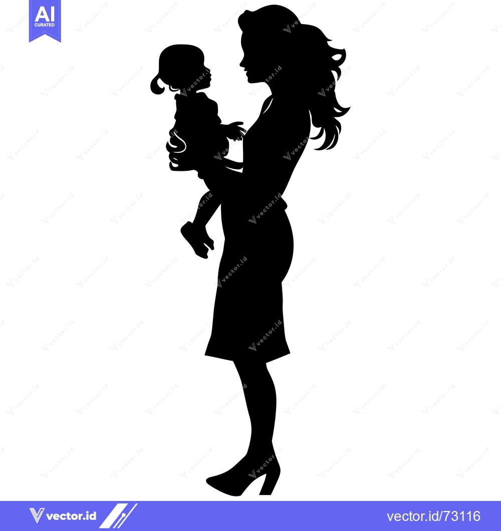 Premium Vector dari Silhouette of a mother holding her daughter
