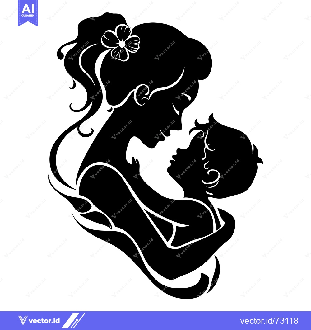 Premium Vector dari Silhouette of a mother cradling her baby, with a flower in her hair.