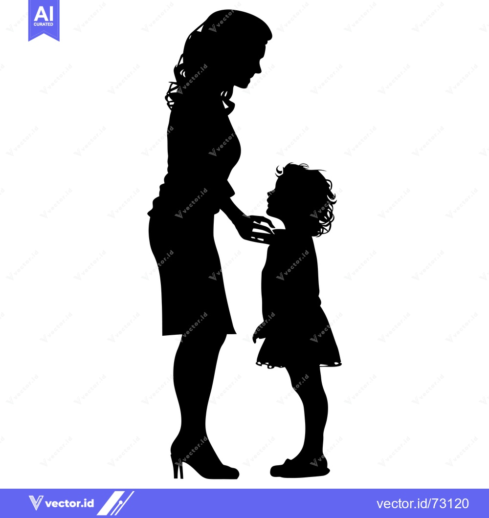 Premium Vector dari Silhouette of a mother and daughter standing and looking at each other