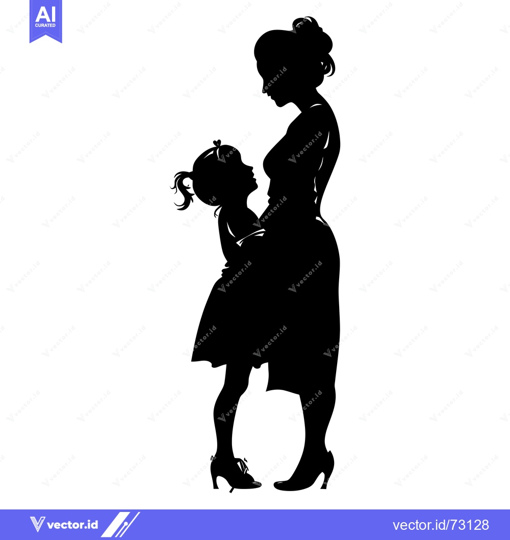 Premium Vector dari Silhouette of a Mother and Daughter Standing Side by Side