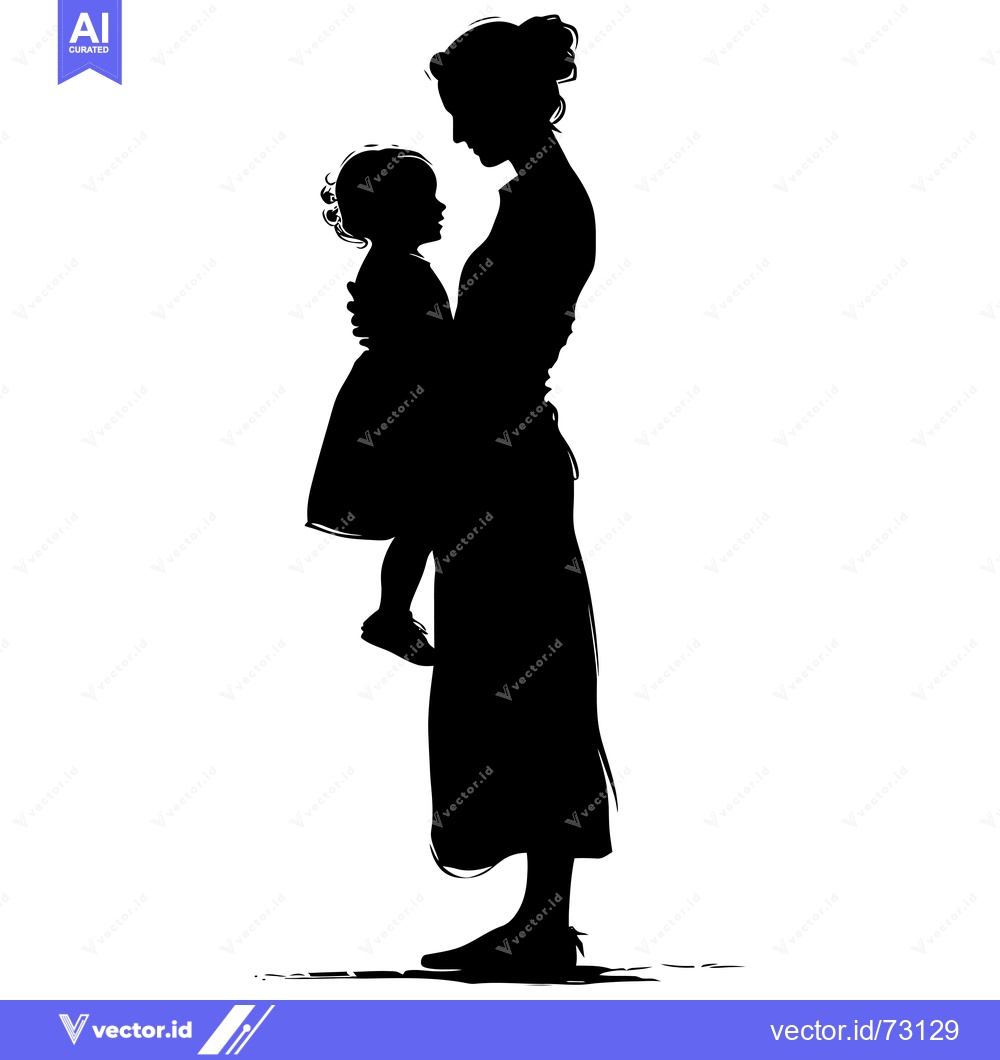 Premium Vector dari Silhouette of a Mother Holding Her Daughter