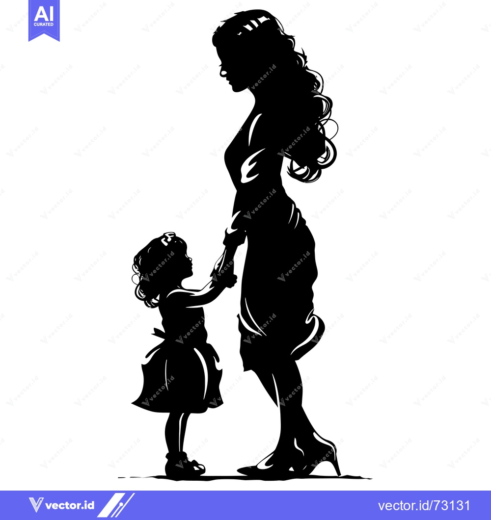 Premium Vector of Silhouette of a mother and daughter holding hands
