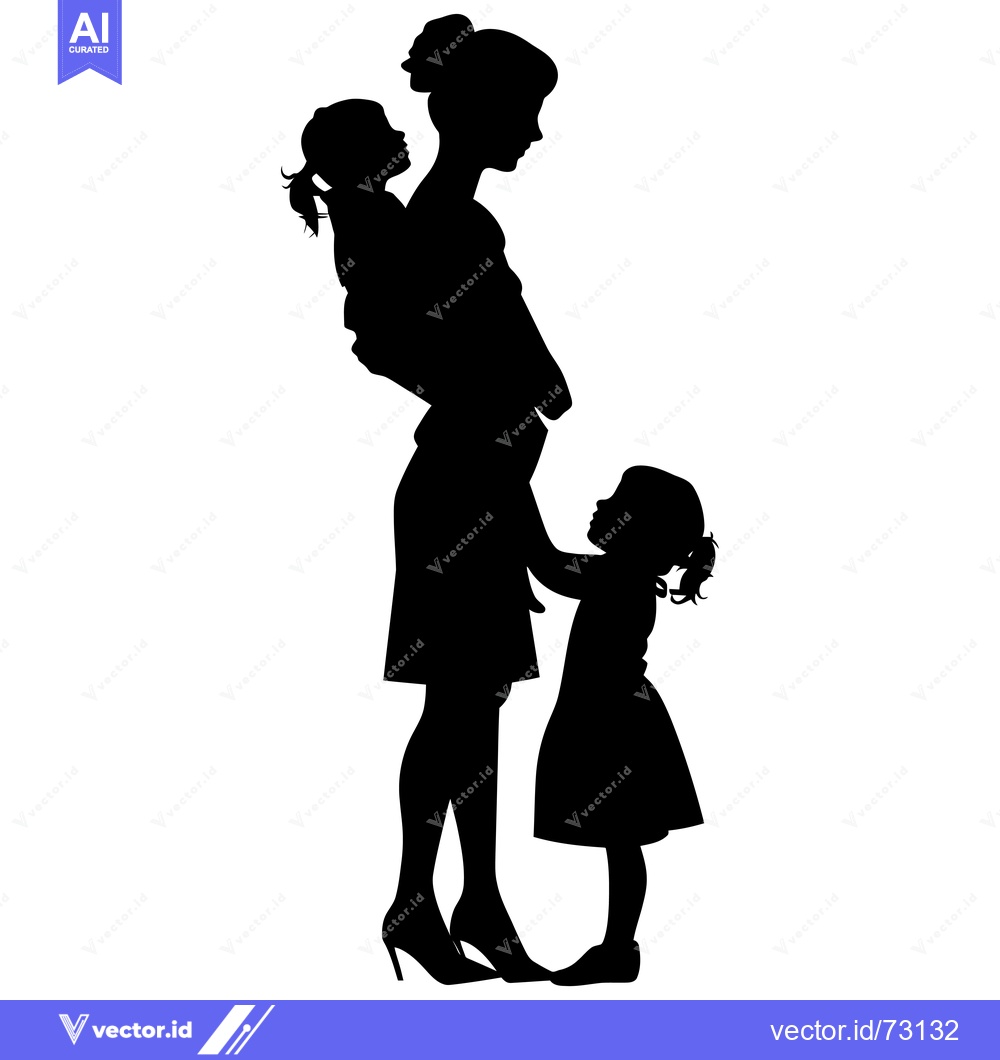 Premium Vector of Silhouette of a Mother Holding a Baby and Her Other Child