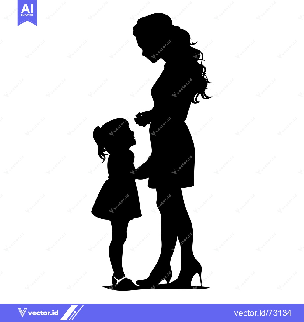 Premium Vector of Silhouette of a mother and her daughter standing together