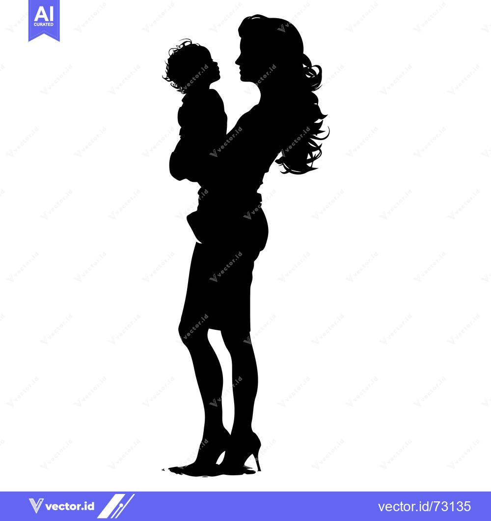 Premium Vector of Silhouette of a Woman Holding a Child
