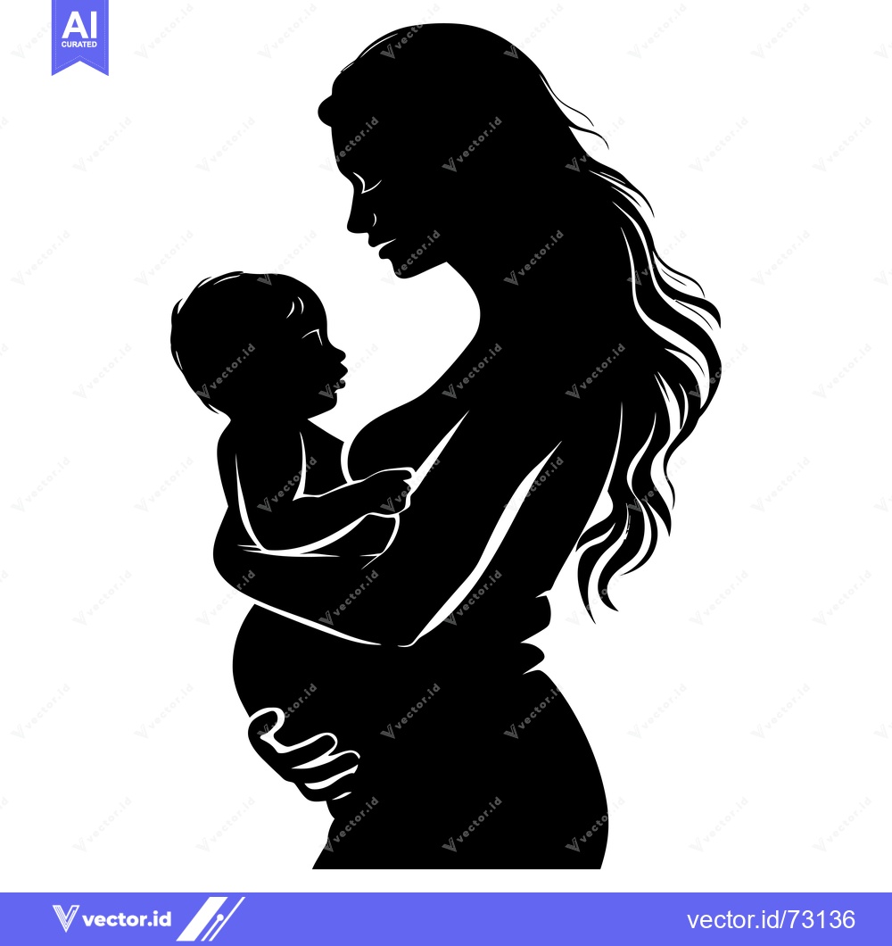 Premium Vector of Silhouette of a Pregnant Woman Holding a Baby