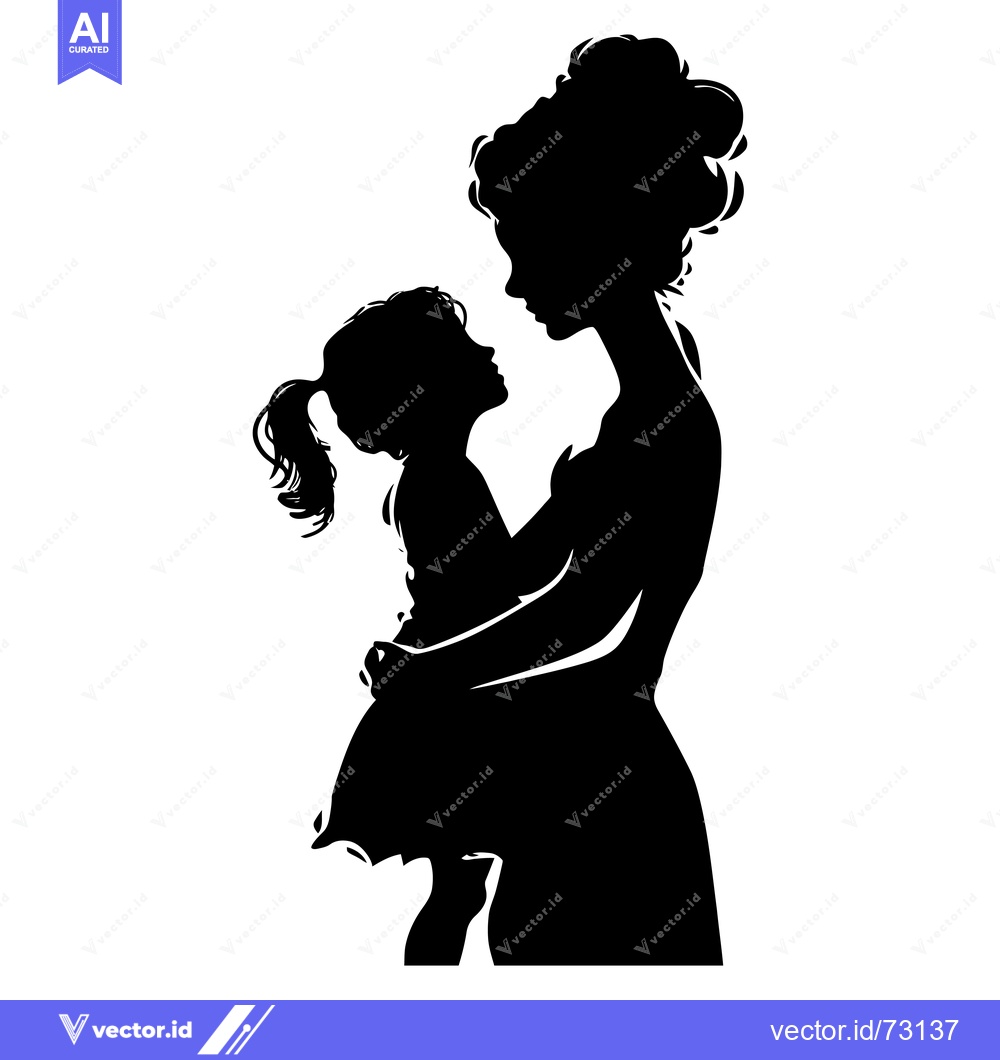 Premium Vector of Silhouette of a Mother Holding Her Daughter