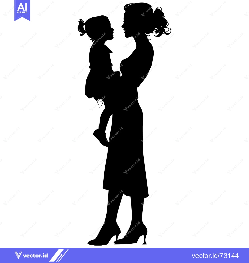 Premium Vector dari Silhouette of a mother holding her daughter, looking at each other
