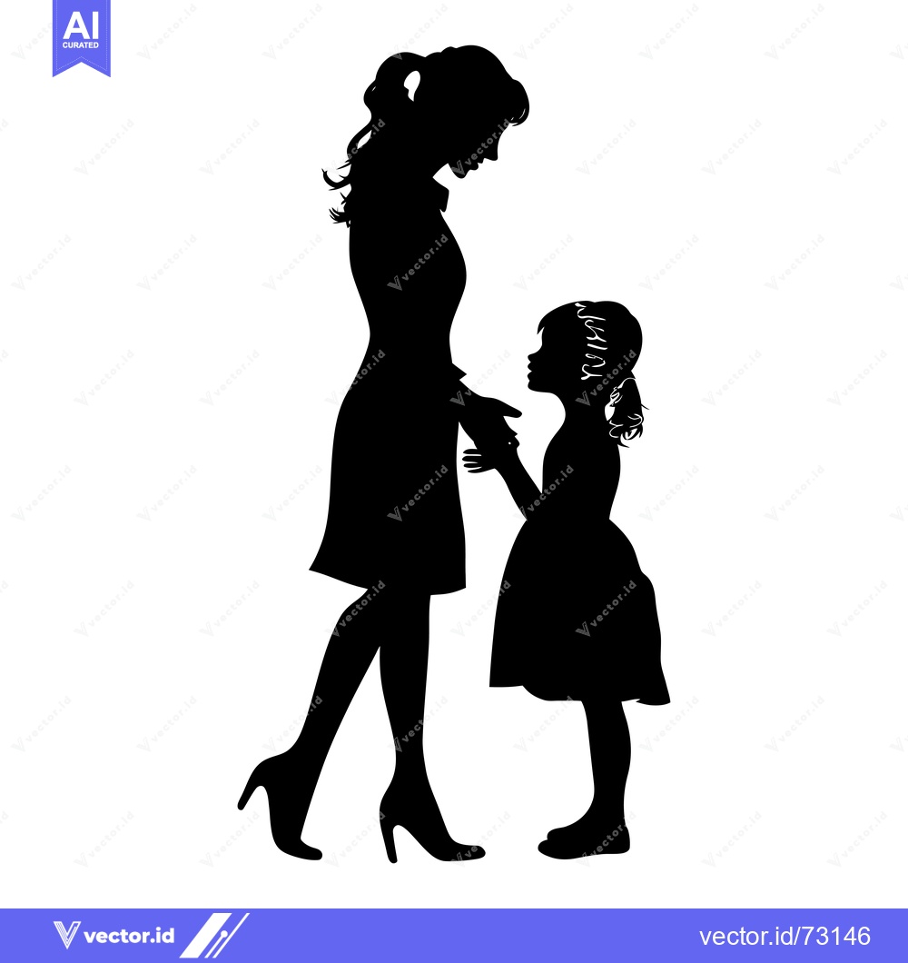 Premium Vector dari Silhouette of a Mother and Daughter Holding Hands