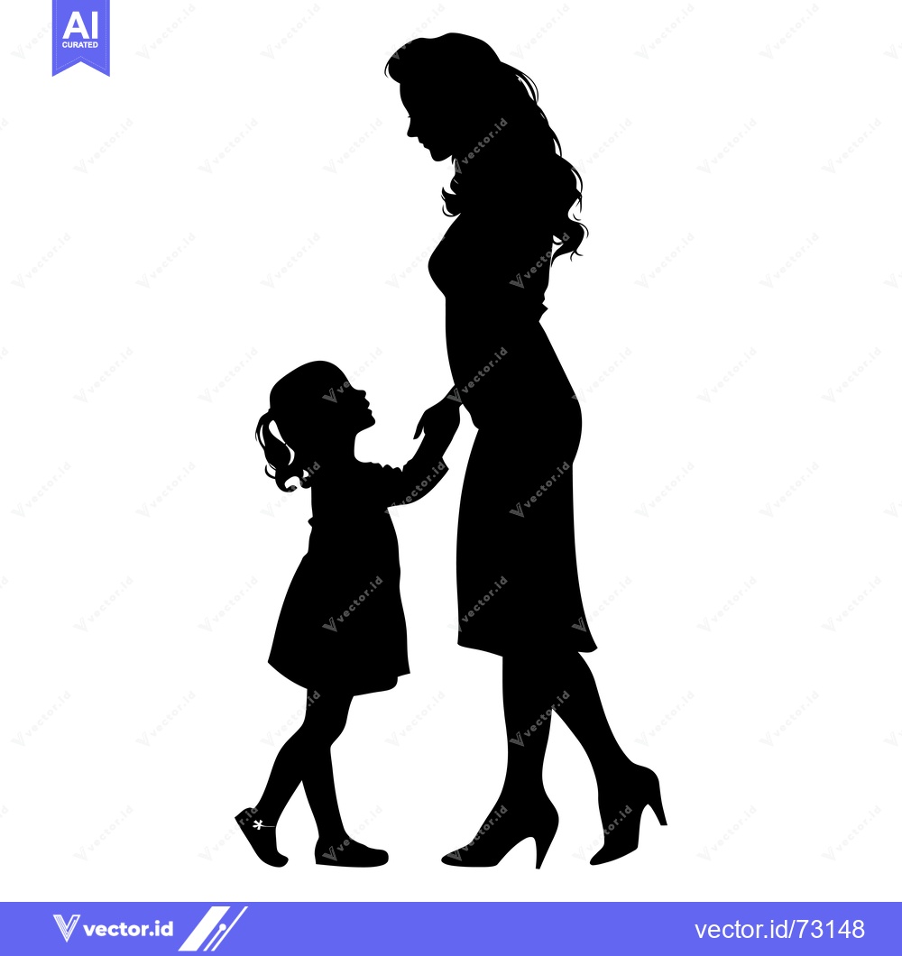 Premium Vector of Silhouette of a Mother and Daughter Holding Hands
