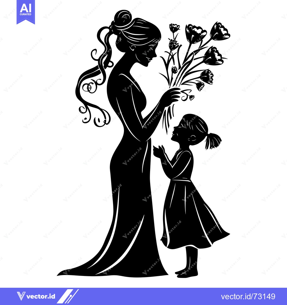 Premium Vector dari Silhouette of a mother and daughter with flowers
