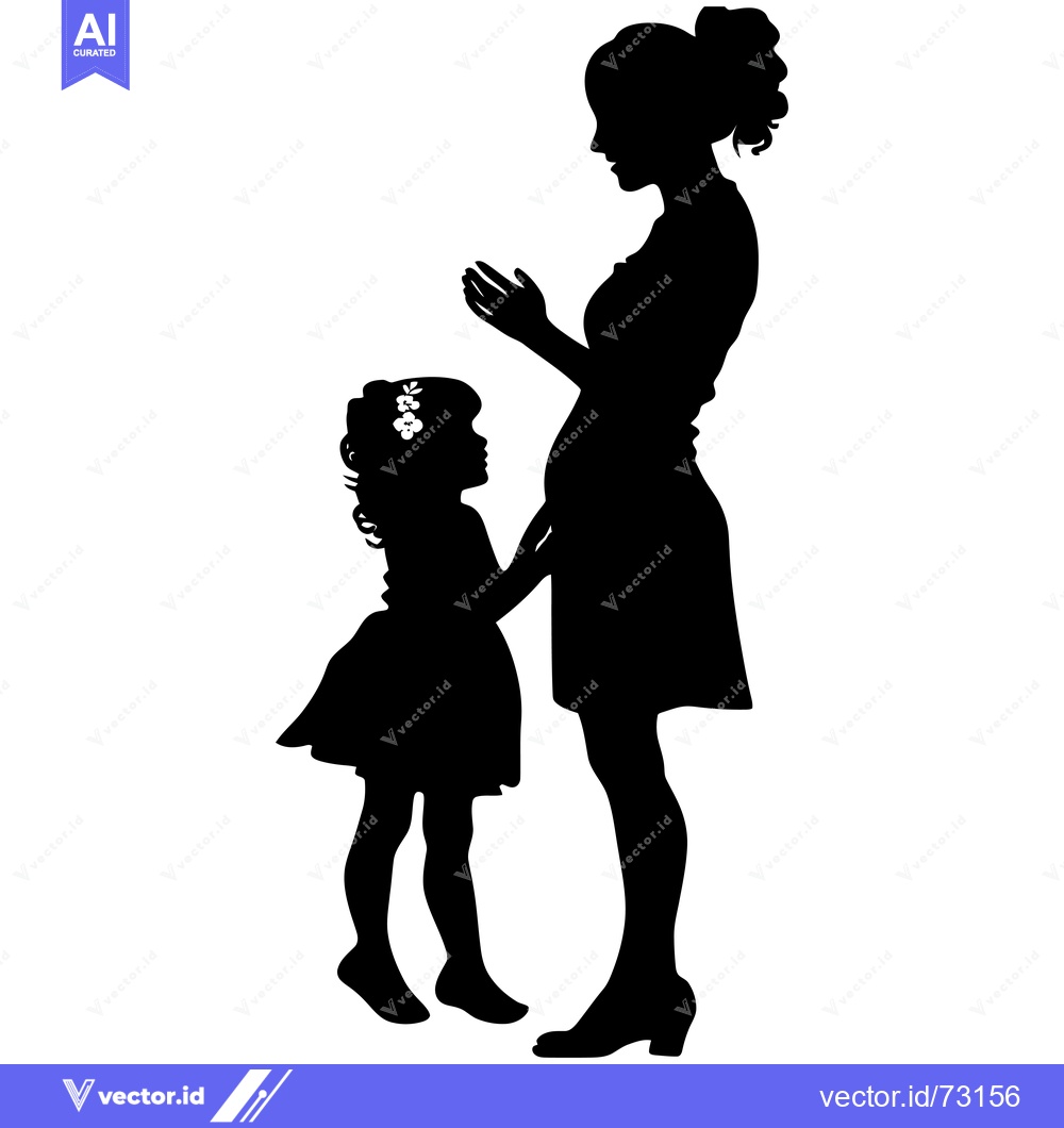 Premium Vector dari Silhouette of a mother and daughter standing together