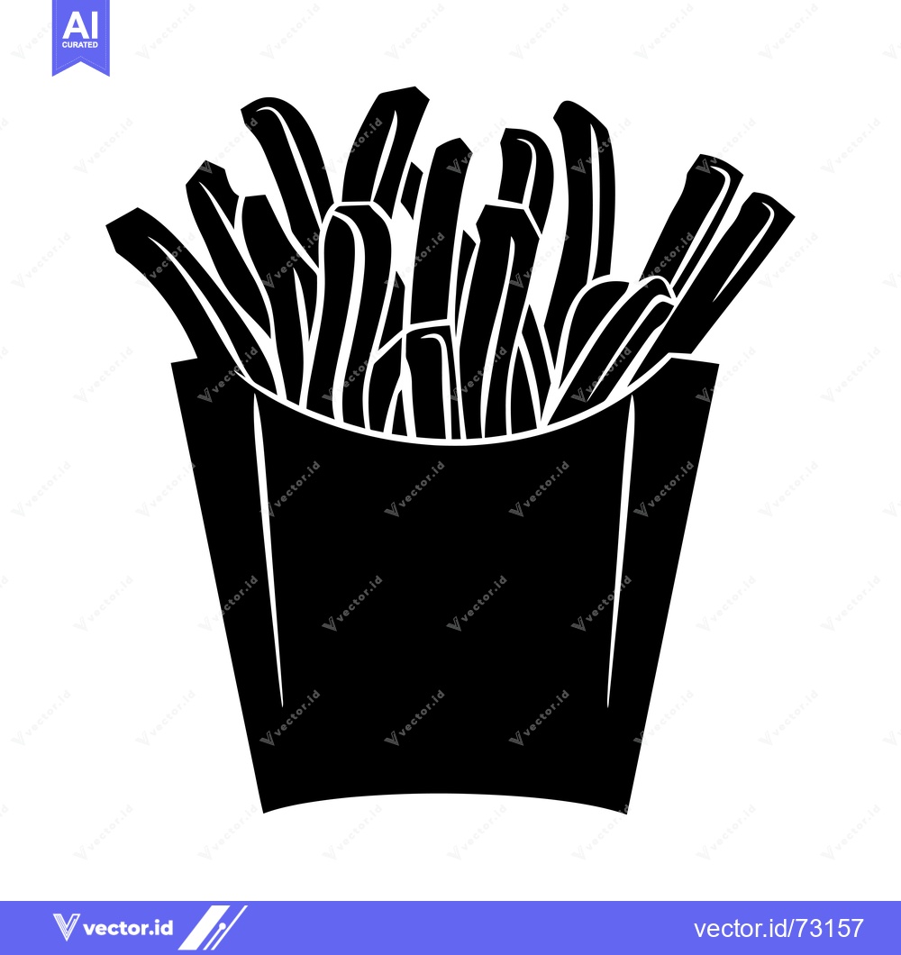 Premium Vector dari Black and White Silhouette of French Fries in a Paper Container