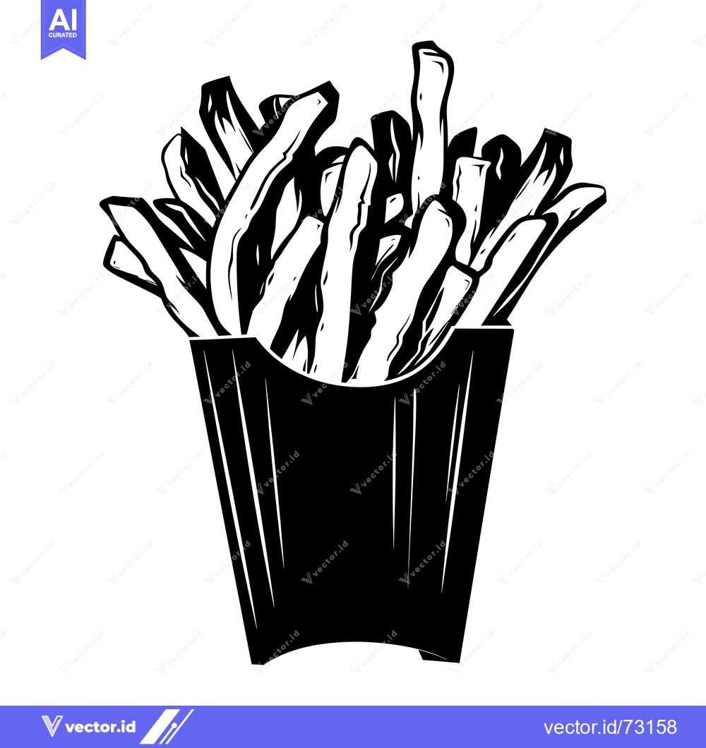 Premium Vector dari Black and White Illustration of French Fries in a Paper Container