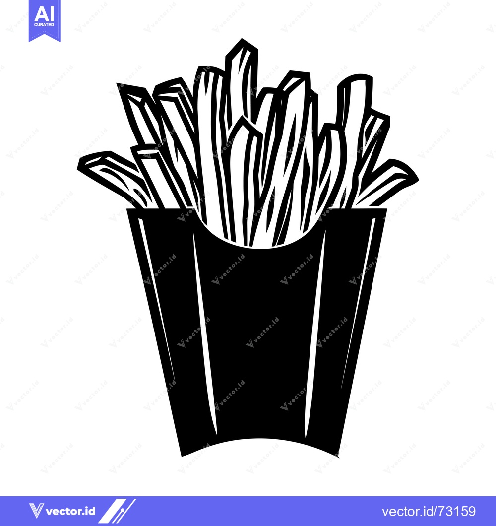 Premium Vector dari Black and White Illustration of French Fries in a Paper Container