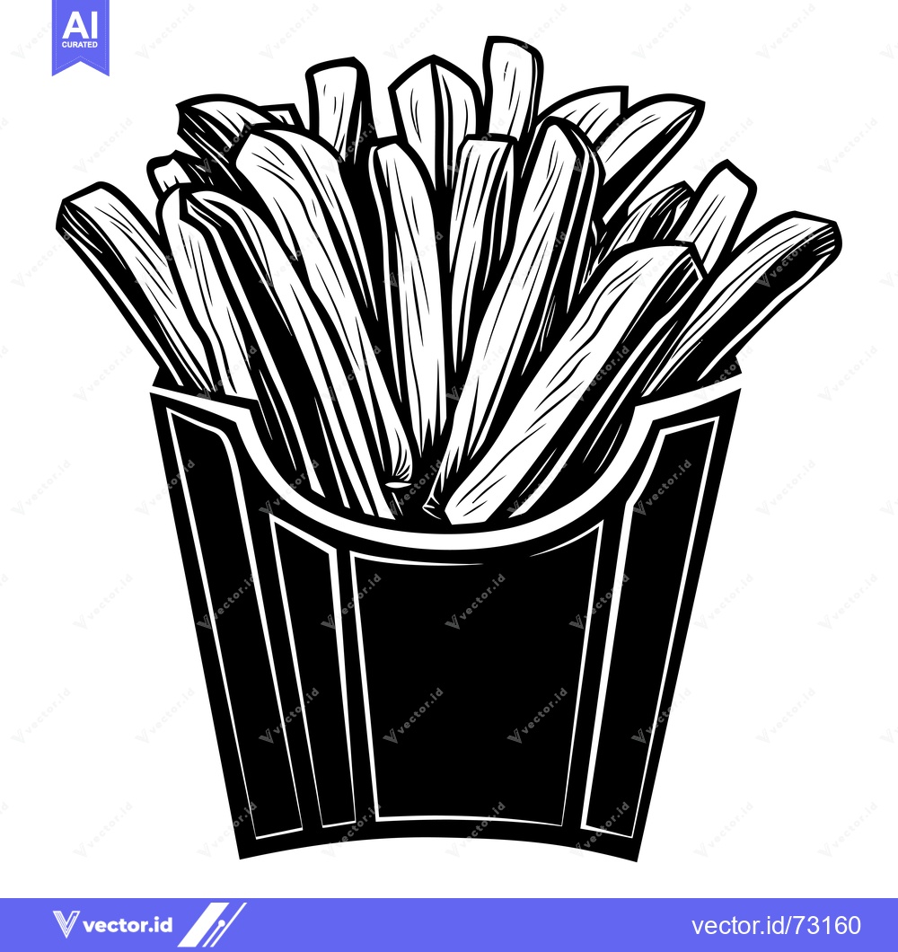 Premium Vector of Black and White Illustration of French Fries in a Paper Container