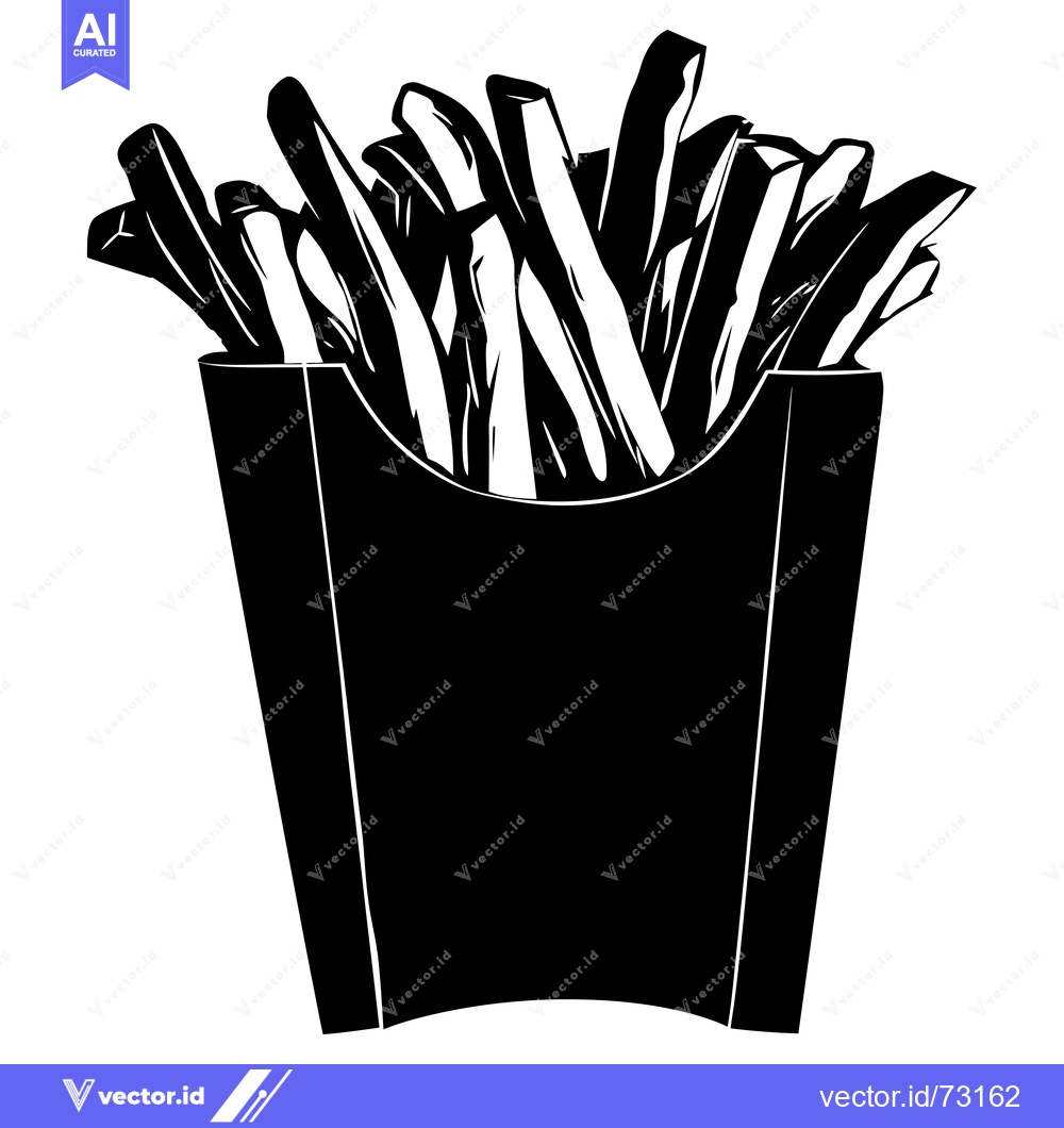 Premium Vector of Black and White Illustration of French Fries in a Paper Container