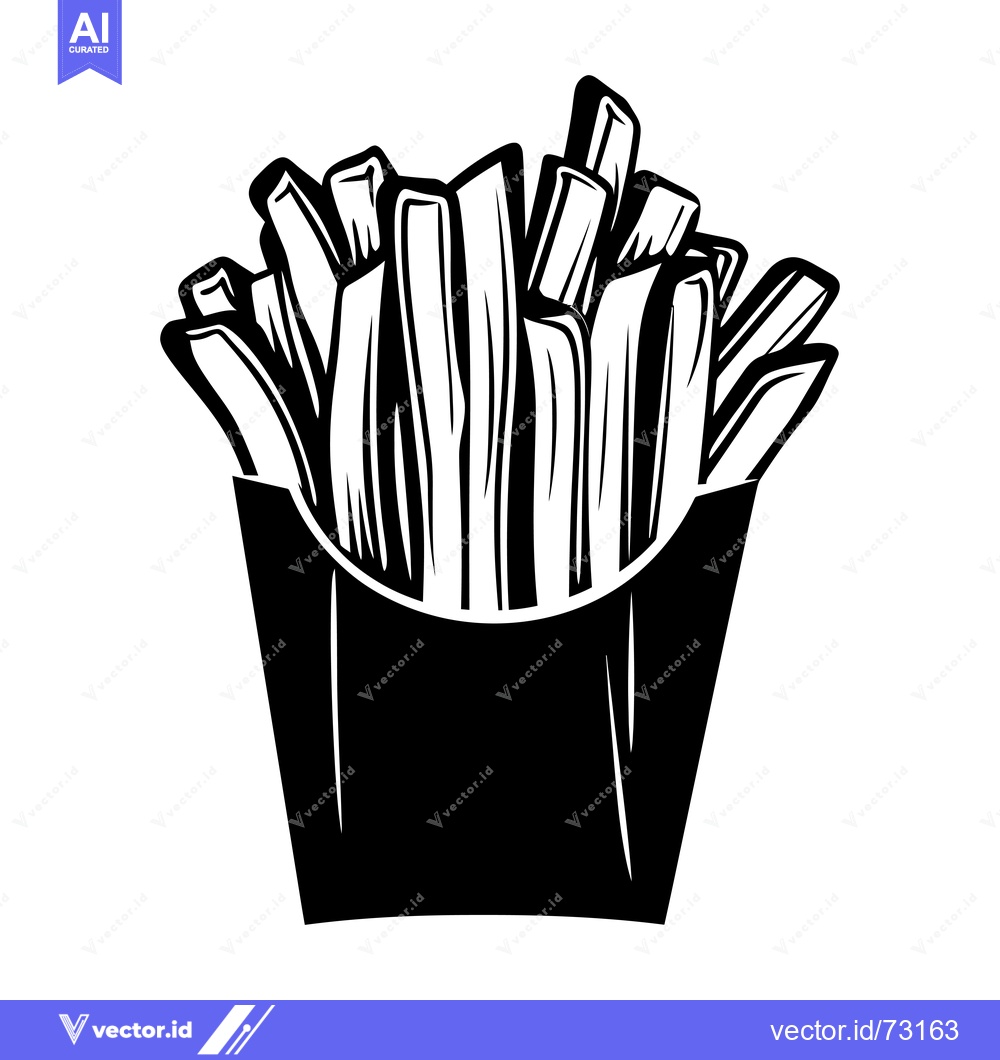 Premium Vector dari Black and White Illustration of French Fries in a Paper Container