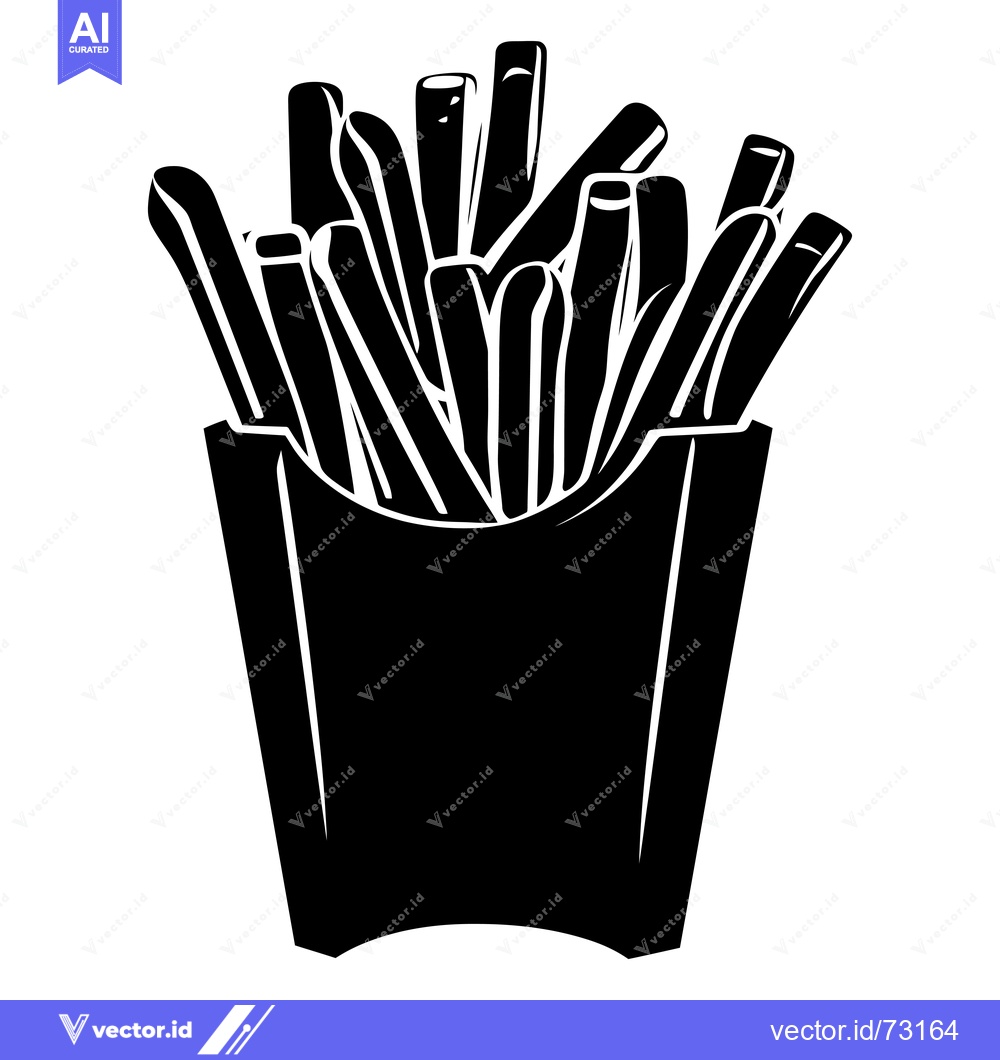 Premium Vector of Black and White Silhouette of French Fries in a Paper Container