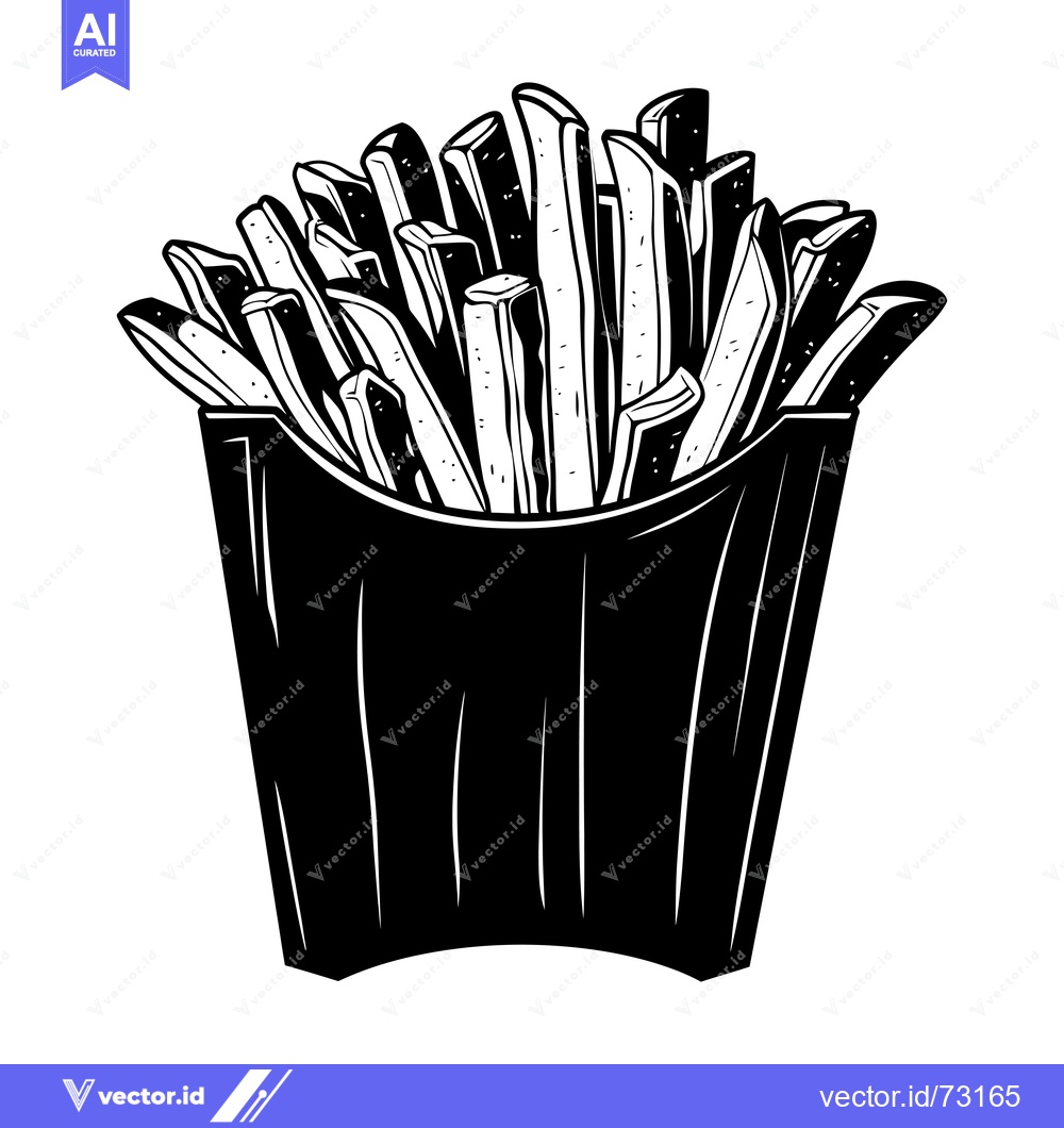 Premium Vector of Black and White Illustration of French Fries in a Paper Container