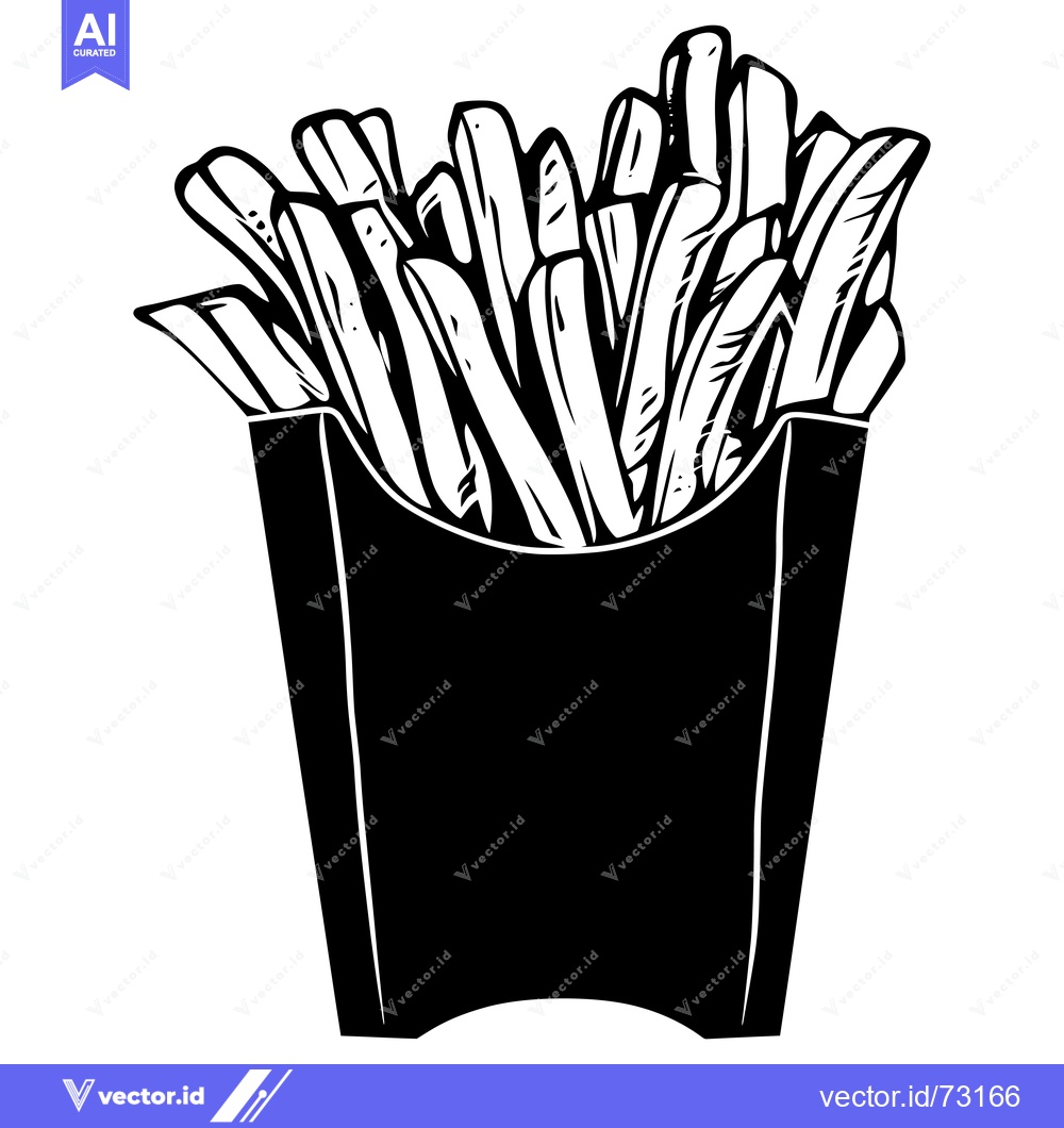 Premium Vector of Black and White Illustration of French Fries in a Paper Container