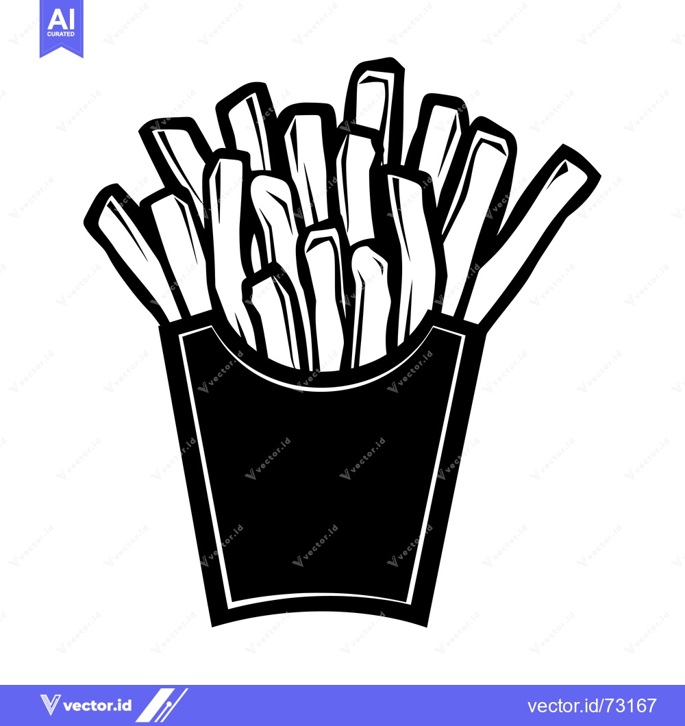 Premium Vector of A Black and White Illustration of French Fries in a Paper Box