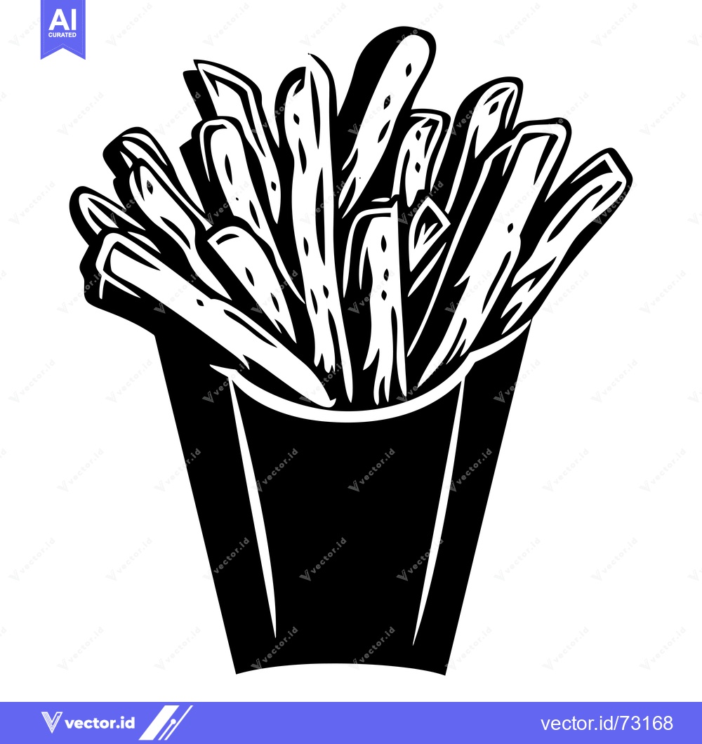 Premium Vector of Black and White Illustration of French Fries in a Paper Container