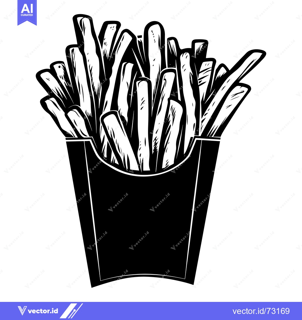 Premium Vector dari Black and White Illustration of French Fries in a Paper Container