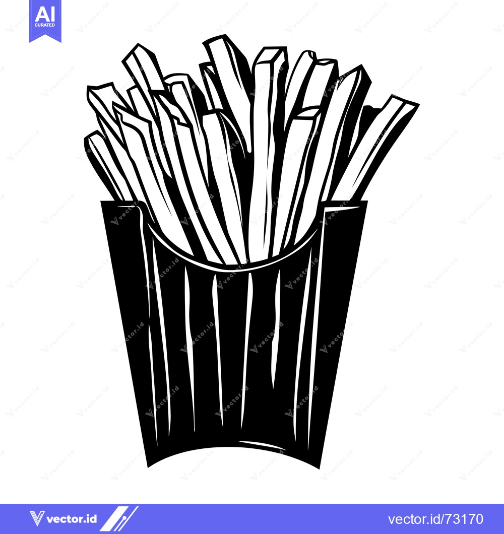 Premium Vector of Black and White Illustration of French Fries in a Paper Container