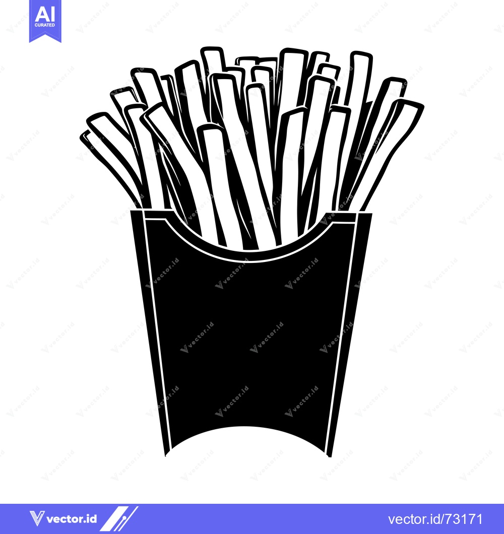 Premium Vector dari Black and White Silhouette of French Fries in a Paper Container