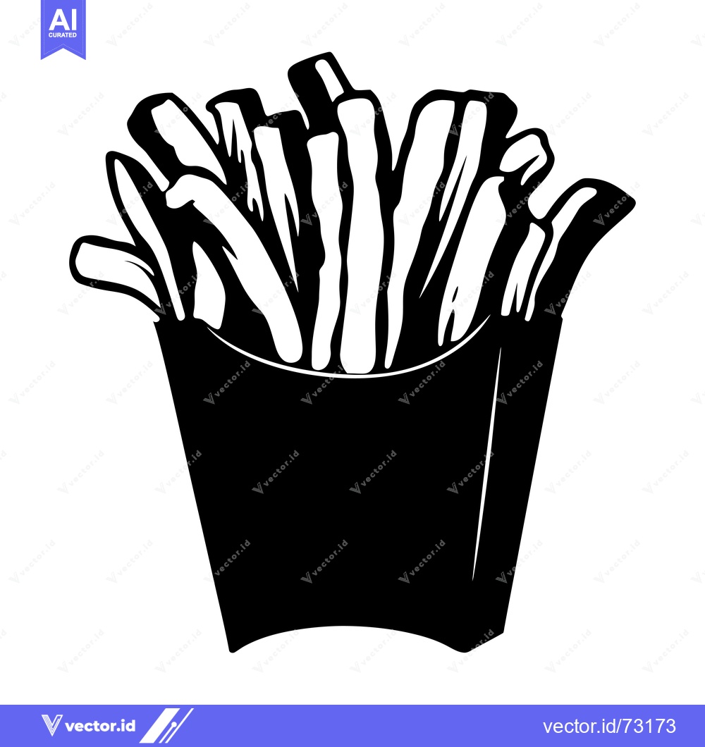 Premium Vector dari Black and White Illustration of French Fries in a Paper Container